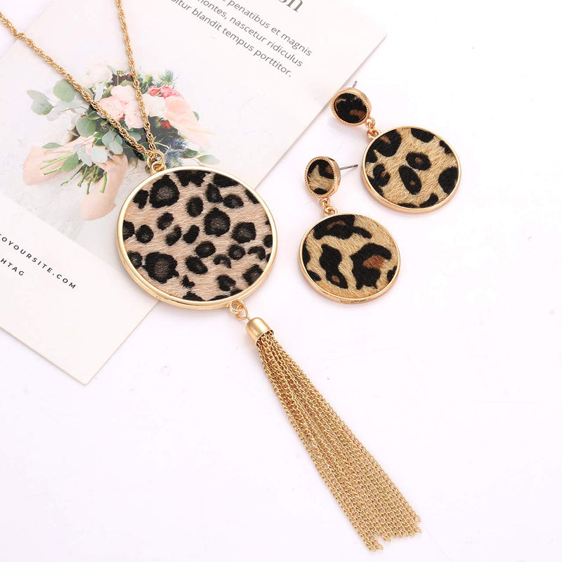 [Australia] - XOCARTIGE Long Necklaces for Women Animal Print Leopard Necklace Dangle Earrings Set Chain Fringe Tassel Pendant Necklaces Statement Jewelry Set Style A 