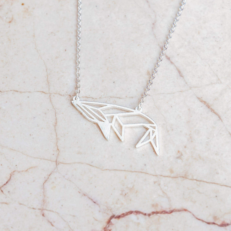 [Australia] - La Menagerie Whale Silver Origami Jewelry & Silver Geometric Necklace – 925 Sterling Plated Silver Necklace & Whale Necklaces for Women – Whale Necklace for Girls & Origami Necklace 