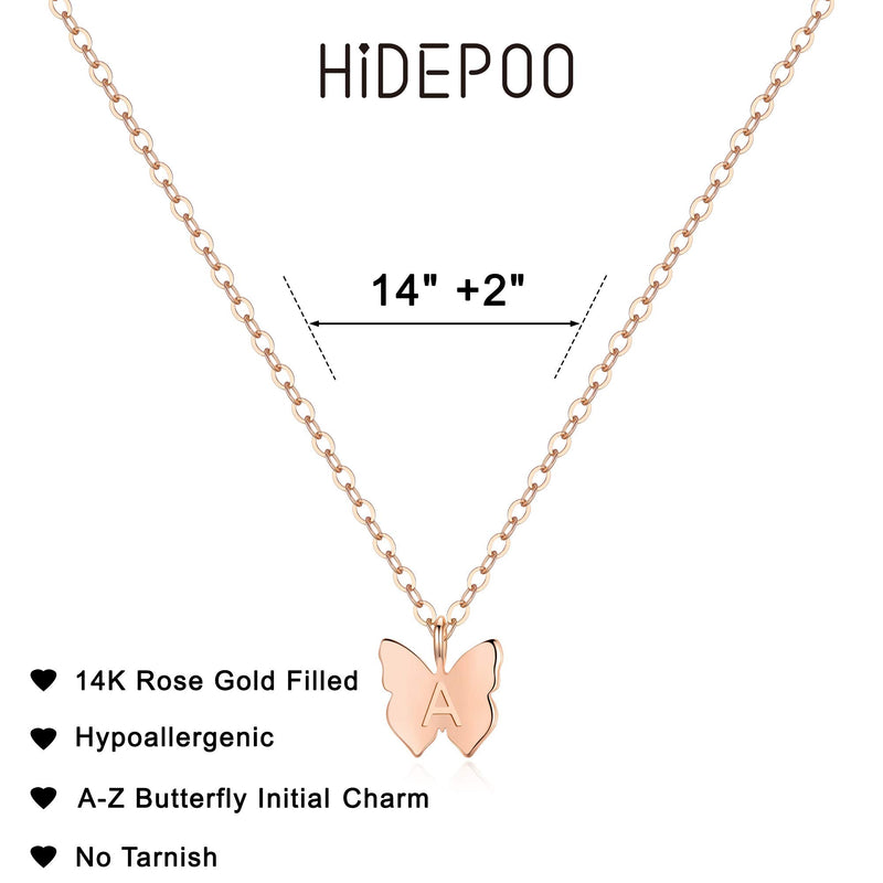 [Australia] - Initial Butterfly Necklace for Girls, 14K Gold Silver Rose Gold Filled Dainty Butterfly Pendant Choker Necklace Letter Initial Butterfly Necklace Personalized Butterfly Jewelry Gifts for Women Girls "Rose Gold A 