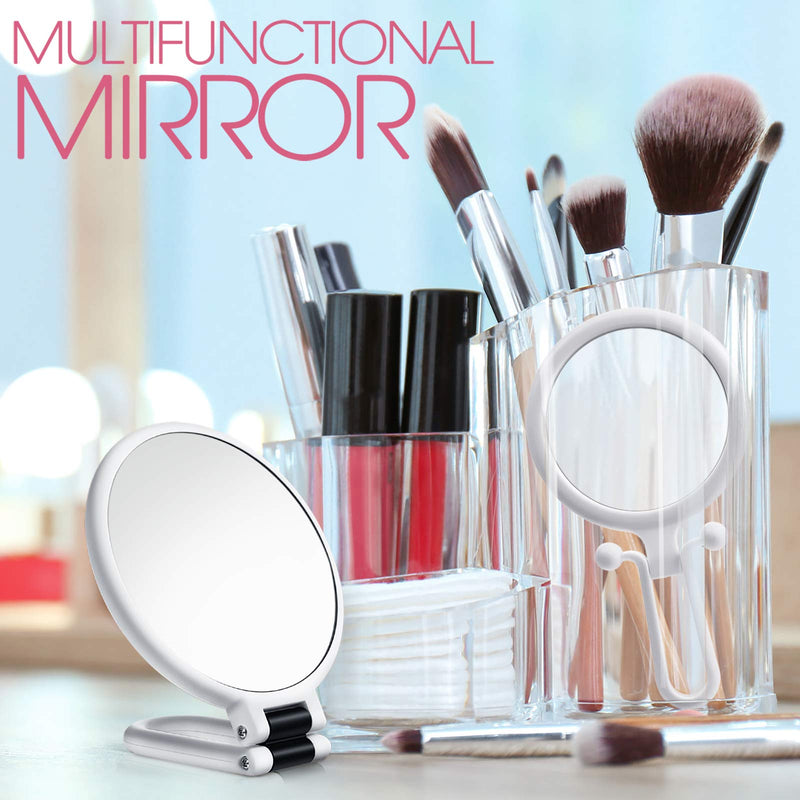 [Australia] - WILLBOND 2 Pieces 15x Magnifying Handheld Mirror and 10x Travel Makeup Mirror, Folding Double Sided Pedestal Mirror Hand Mirror with 1/ 15x 1/ 10x Magnification (White) White 