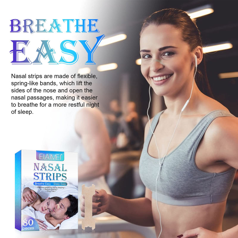 [Australia] - Nasal Strips, Breathe Nose Strips to Reduce Snoring and Relieve Nose Congestion, Drug-Free, Works Instantly to Improve Sleep, Relieve Nasal Congestion Due to Colds &Allergy, 9*2.5*12 cm(80Pcs) 