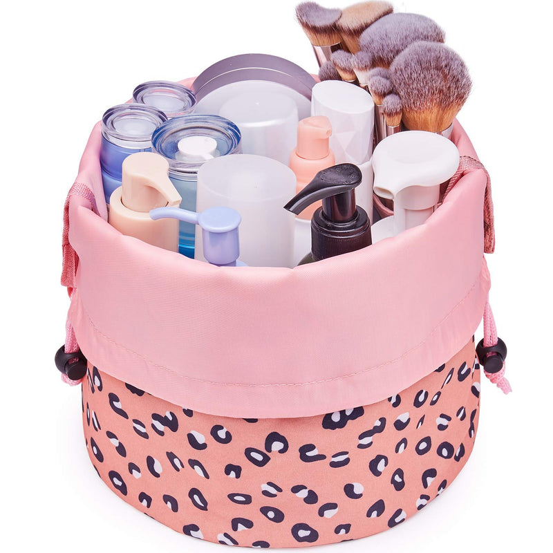 [Australia] - Barrel Makeup Bag Travel Drawstring Cosmetic Bag Large Toiletry Organizer Waterproof for Women and Girls (Large, Leopard) B Leopard 