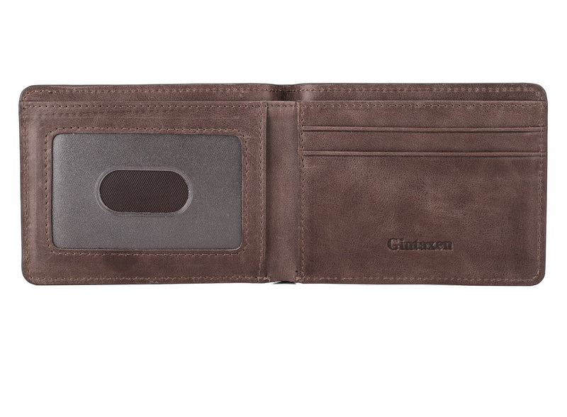 [Australia] - Mens Leather Wallet Slim Front Pocket Wallet Billfold ID Window RFID Blocking Coffee02 