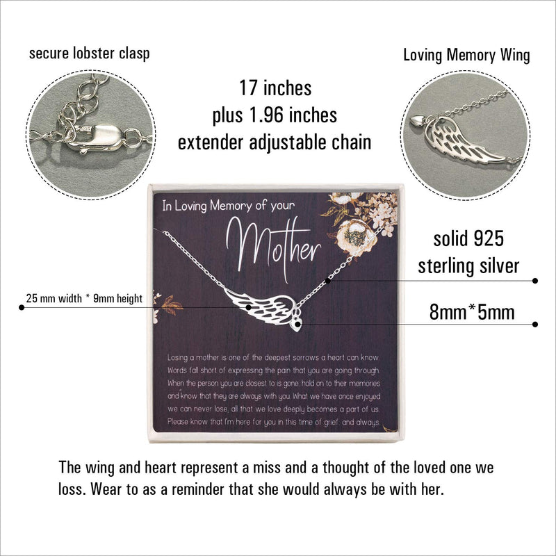 [Australia] - RareLove Sympathy Gifts for Loss of Mother,Bereavement Condolence Gifts,Remembrance Gifts,925 Sterling Silver Angel Wing Heart Pendant Necklace,Sorry for Your Loss Gift Memorial Gifts 