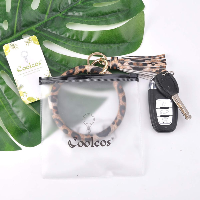 [Australia] - Coolcos Key Ring Bracelet Wristlet Keychain Bangle Keyring - Portable Leather Tassel Bracelet Keys Holder Women Gift A Leopard Cheetah 