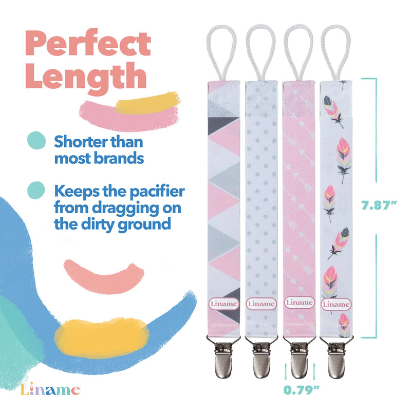 [Australia] - Liname Dummy Clip for Girls Boys with Bonus Teething Toy - 4 Pack Gift Packaging - Premium Quality & Unique Design - Dummy Clips Fit All Dummies & Soothers - Perfect Baby Gift (Pink, Metal Clip) Pink 