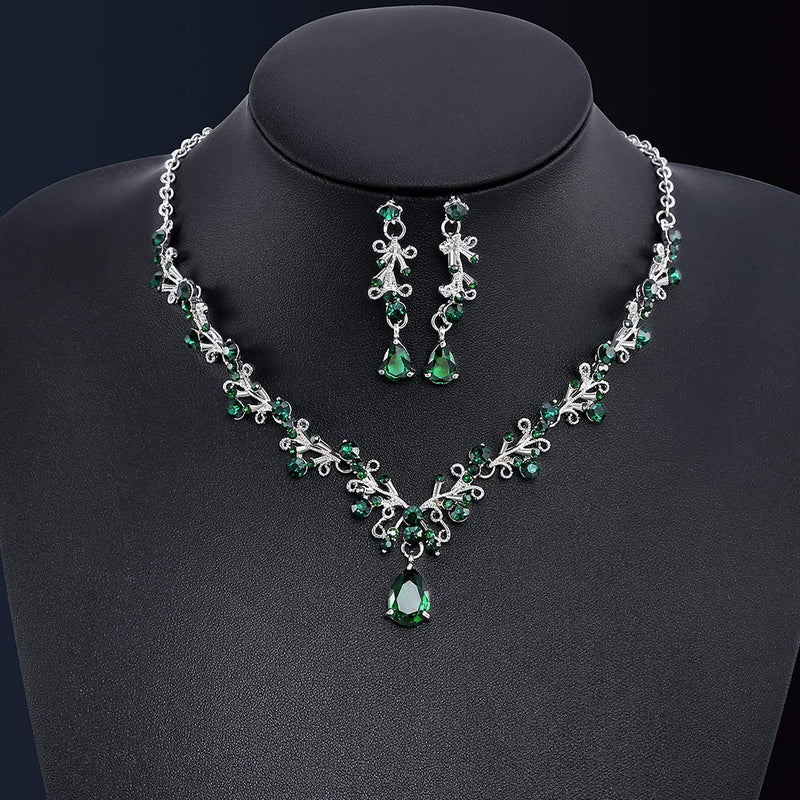 [Australia] - LILIE&WHITE Clear Crystal and Cubic Zircon Necklace and Earrings Jewelry Set for Women Wedding Accessories Emerald 