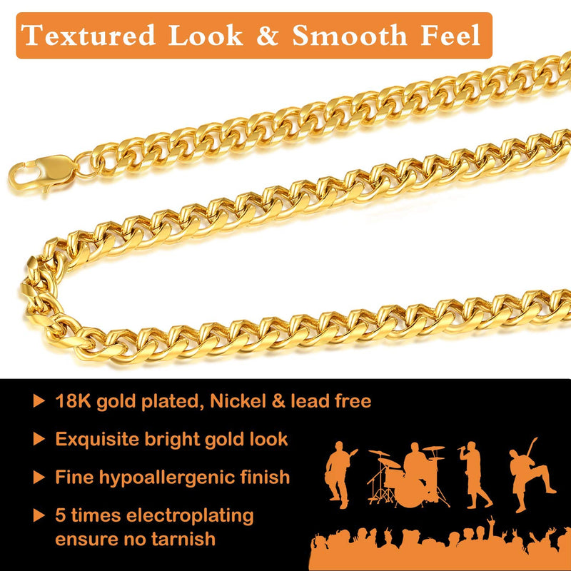 [Australia] - Jewlpire Mens Chain, Gold Chain for Men, Miami Silver Cuban Link Chain Necklace for Men Boys Women, 18K Gold Plated/316L Stainless Steel, 4/6/9mm Width, 18/20/22/24/26/30 Inch 18.0 Inches 4mm-18k gold plated 