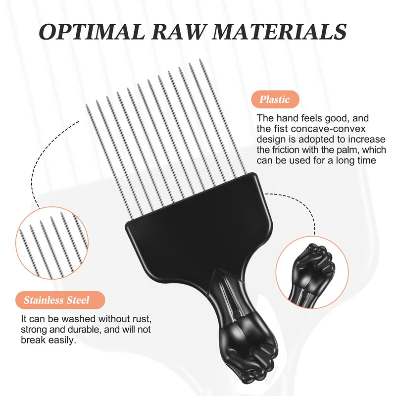 [Australia] - Afro Pick Comb Metal Pick Comb Plastic Afro Pick Hair Comb Wide Tooth Hair Pick Comb Metal Hair Coloring Comb Wig Braid Comb Hairdressing Styling Tool for Curly Hair Style, Black (Funny Style) 