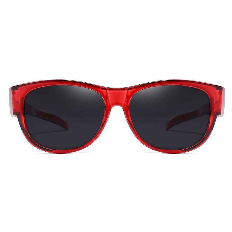 [Australia] - Fashion Oversized Fits Over Sunglasses Polarized Mirrored Lens for Women Men Goggles Go over Prescription Glasses Wraparound Shield Cateye Red Frame and Grey Lens 