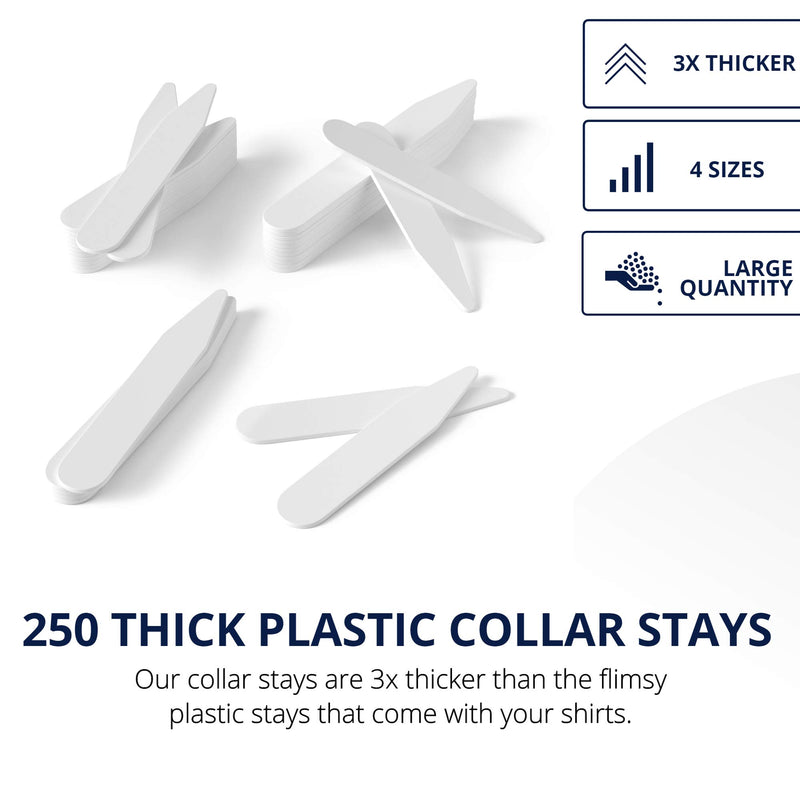 [Australia] - 250 Plastic Collar Stays - 4 Sizes for Men, by Quality Stays 