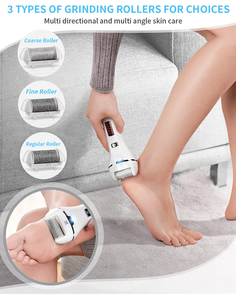 [Australia] - Electric Foot File, Vxdoirk Rechargeable Waterproof Feet Hard Skin Remover Foot with 3 Replacement Rollers and 2 Speeds,Battery Display Dry Dead Skin Remover feet For Foot Care 