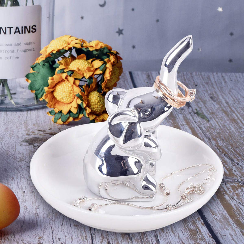 [Australia] - AUTOARK Silver Elephant Ring Holder Jewelry Tray,Desktop Jewelry Display Organizer,Office & Home Decor,Wedding Birthday,AJ-202 