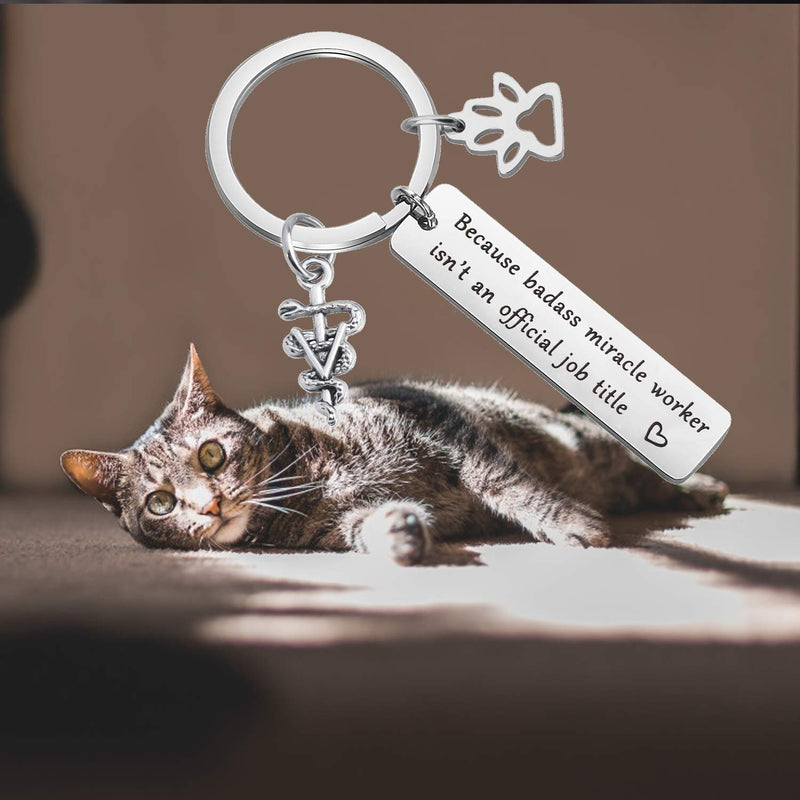 [Australia] - MYOSPARK Veterinarian Keychain Gift Because Badass Miracle Worker Isn't an Official Job Title Vet Tech Appreciation Gift Veterinary Medicine Jewelry 