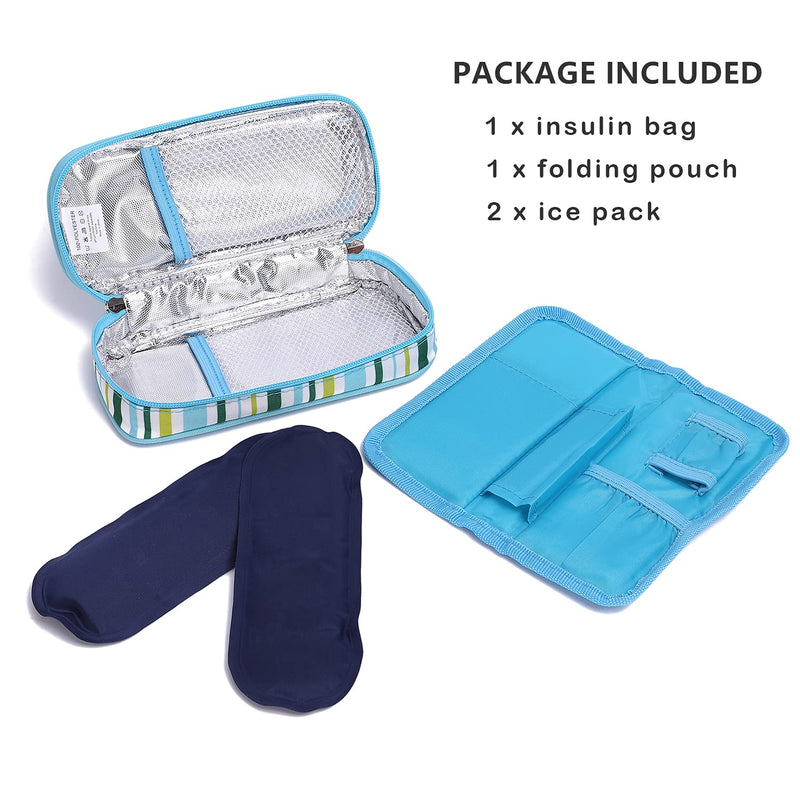 [Australia] - CREATOR Insulin Cooler Carrying Case, Diabetic Medication Organzier with 2 Ice Packs for Diabetic Supplies, Medicine, Pen, Vial Supply Light Blue 