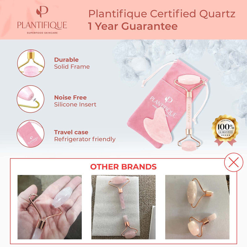 [Australia] - Rose Quartz Roller By Plantifique - Skincare Face Massager - Face Roller - Anti Aging - Face Care Tools - Facial Roller For Wrinkles With Guasha Tool For Face - Rose Quartz Face Roller 