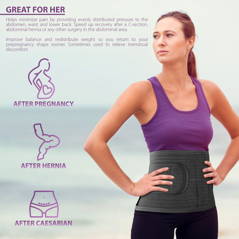 [Australia] - ORTONYX Ergonomic 9.5" Abdominal Binder - Postpartum Postoperative Wrap - Abdomen Hernia Support Belt for Men and Women - L/XL (32"-43") Black L/XL (32"-43") 