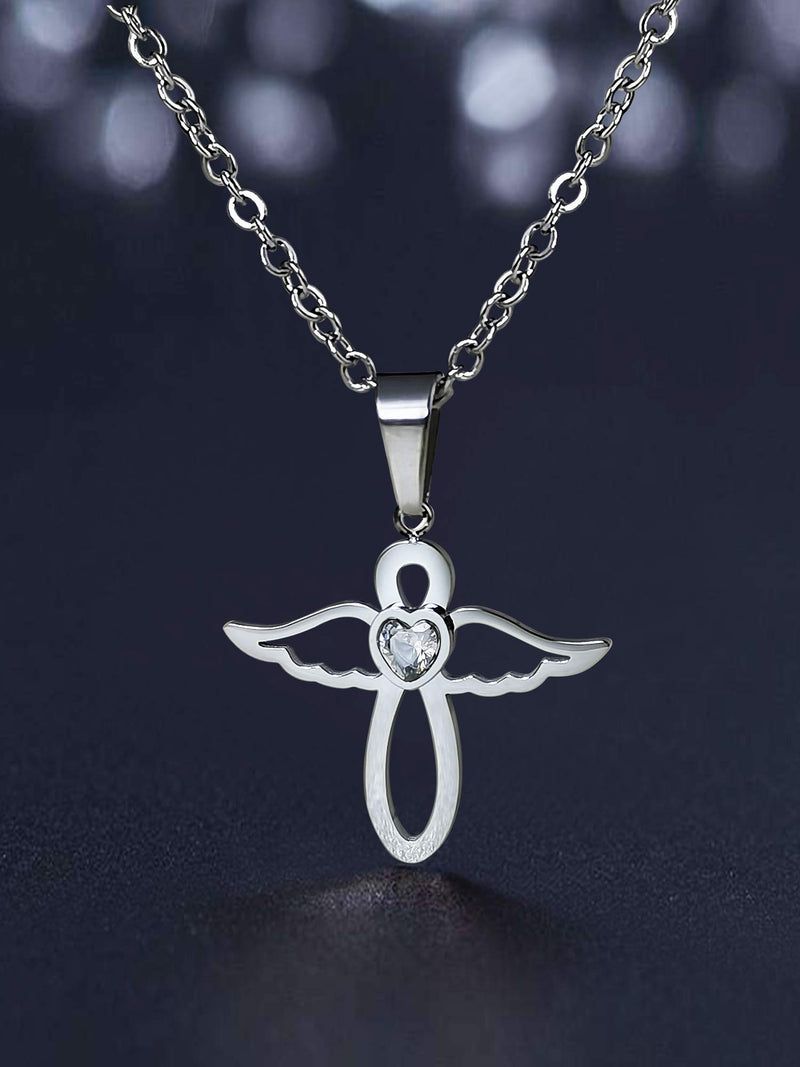 [Australia] - PHOCKSIN Jan-Dec Birthstone Necklaces for Women Cubic Zirconia Infinity with Cute Angel Wing Pendant Necklace for Girls April 