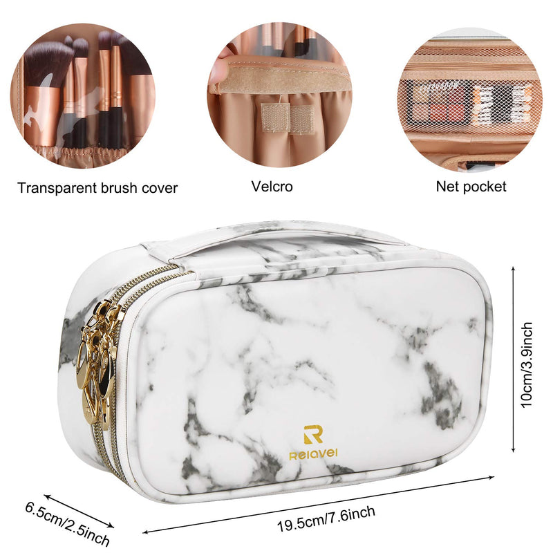 [Australia] - Relavel Makeup Bag Makeup Case 2-Layer Cosmetic Brush Bag Marble Makeup bag Makeup Organizers and Storage Cosmetic Travel Bag for Professional Makeup Brushes Storage Box (Marble White Pattern) Small 1 Marble 