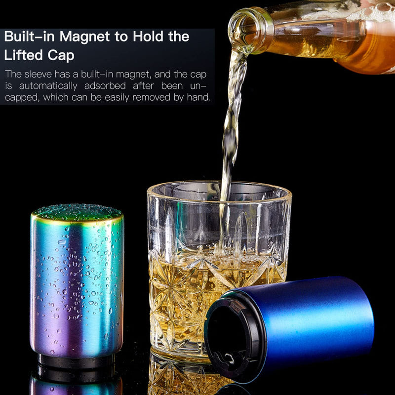 [Australia] - Magnetic Bottle Opener, Jiuhao Stainless Steel Push Down Automatic Beer Bottle Opener,Beer Gifts for Men,Kitchen Gadgets for Men(Silver Black) Silver Black 