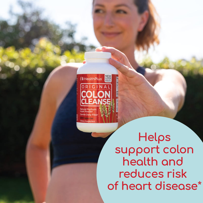 [Australia] - Health Plus Colon Cleanse - Natural Daily Fiber - Gluten Free, Detox, Heart Healthy (200 Capsules, 33 Servings) 
