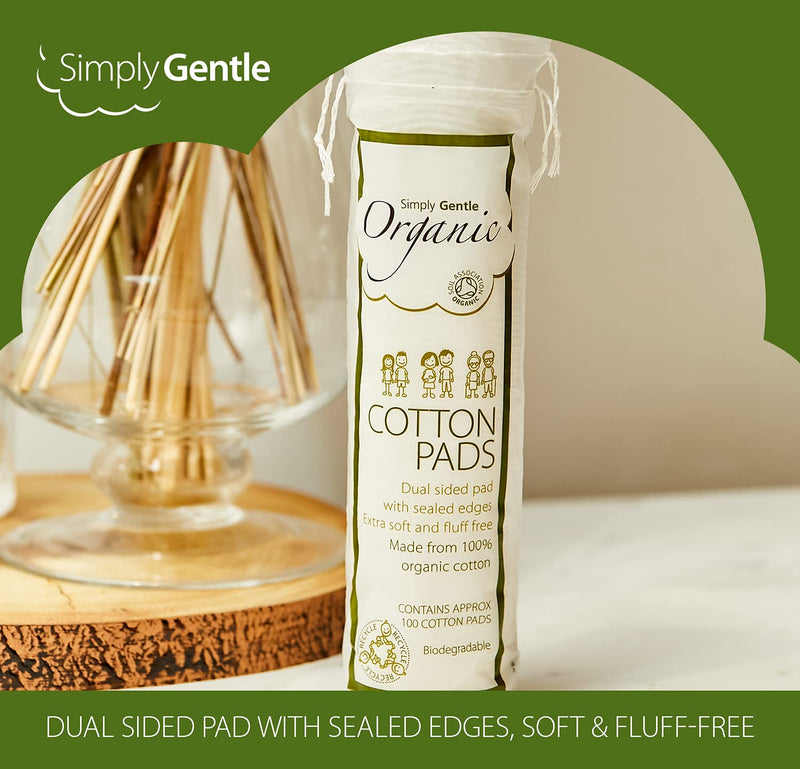 [Australia] - Simply Gentle Organic Cotton Pads ‚Äì Dual Sided - Sealed Edges - Low Lint - 100% Organic Cotton Wool ‚Äì 100 Pads Per Pack (Pack of 6) 