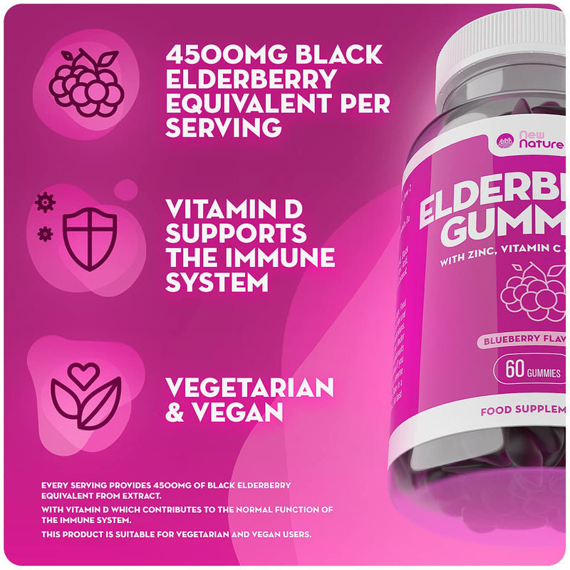 [Australia] - Elderberry Gummies with Zinc, Vitamin C & Vitamin D - Suitable for Adults & Children - Zinc for Immune System - Sambucus Black Elderberry (60 Gummies) 1 