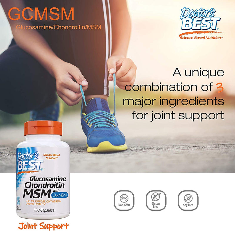 [Australia] - Doctor's Best Glucosamine Chondroitin Msm with OptiMSM Capsules, Supports Healthy Joint Structure, Function & Comfort, Non-GMO, Gluten Free, Soy Free, 120 Count (Pack of 1) 