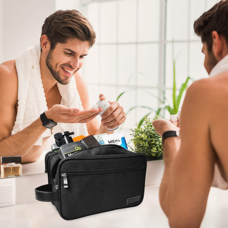 [Australia] - Toiletry Bag for Men Travel Wash Bag Shaving Shower Bathroom Bag Waterproof Toiletries Cosmetic Organizer Dopp Kit Women Girl with 3 Compartments Black 