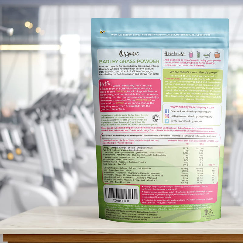 [Australia] - Organic Barley Grass Powder by TheHealthyTree Company - High in Calcium, Fibre, Iron and Vitamin C - Gluten Free Pure Vegan Barleygrass from Germany (250g) 250 g (Pack of 1) 
