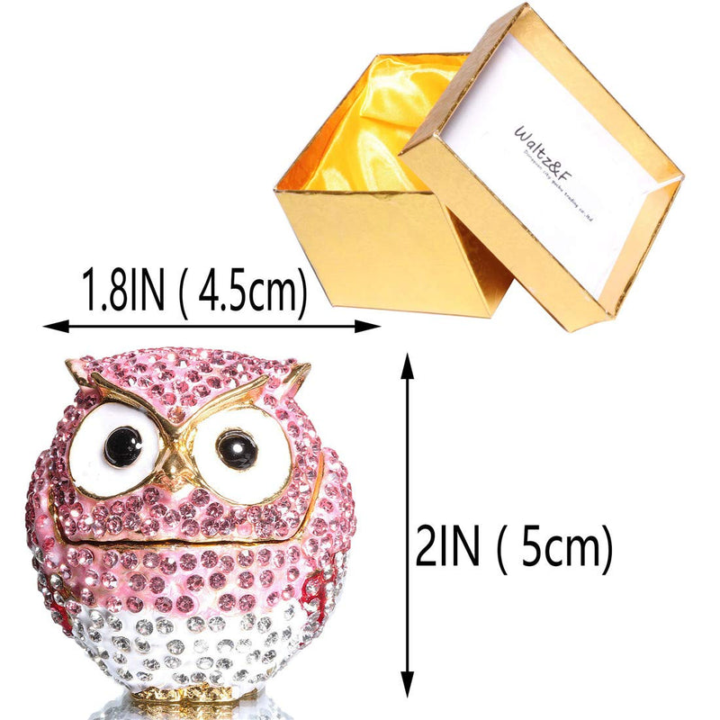 [Australia] - Waltz&F Diamond owl Trinket Box Hinged Hand-painted Figurine Collectible Ring Holder Pink 