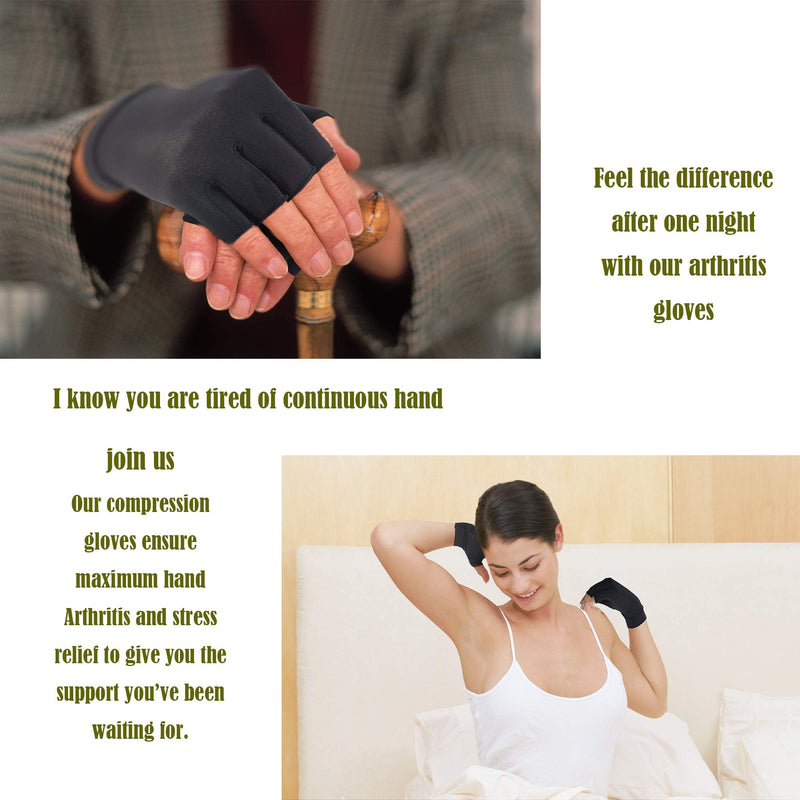 [Australia] - Copper Arthritis Compression Gloves Women Men Relieve Hand Pain Swelling and Carpal Tunnel Fingerless for Typing, Support for Joints, Medium Medium (1 Pair) Black 