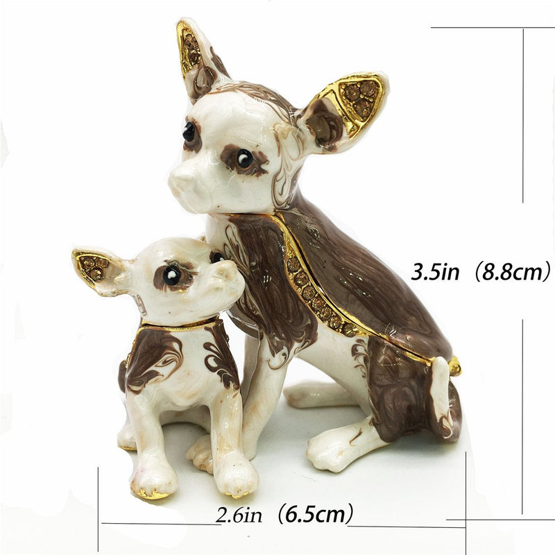 [Australia] - Waltz&F Trinket Box Hinged Hand-painted Chihuahua Mother and son dog Ring Holder brown 