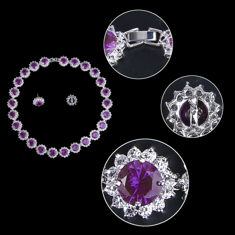 [Australia] - EVER FAITH Elegant Star Round Prong CZ Birthstone Necklace Earrings Set Purple 