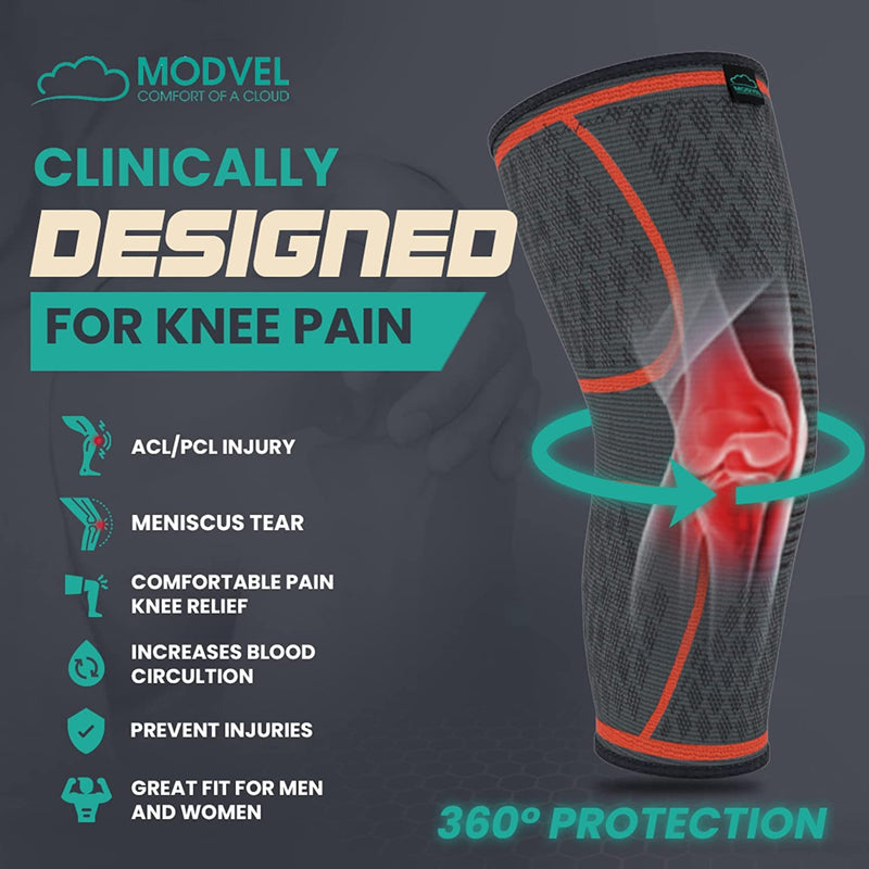 [Australia] - MODVEL 2 Pack Knee Brace | Knee Compression Sleeve for Men & Women | Knee Support for Running | Medical Grade Knee Pads for Meniscus Tear, ACL, Arthritis, Joint Pain Relief. Small A Orange 