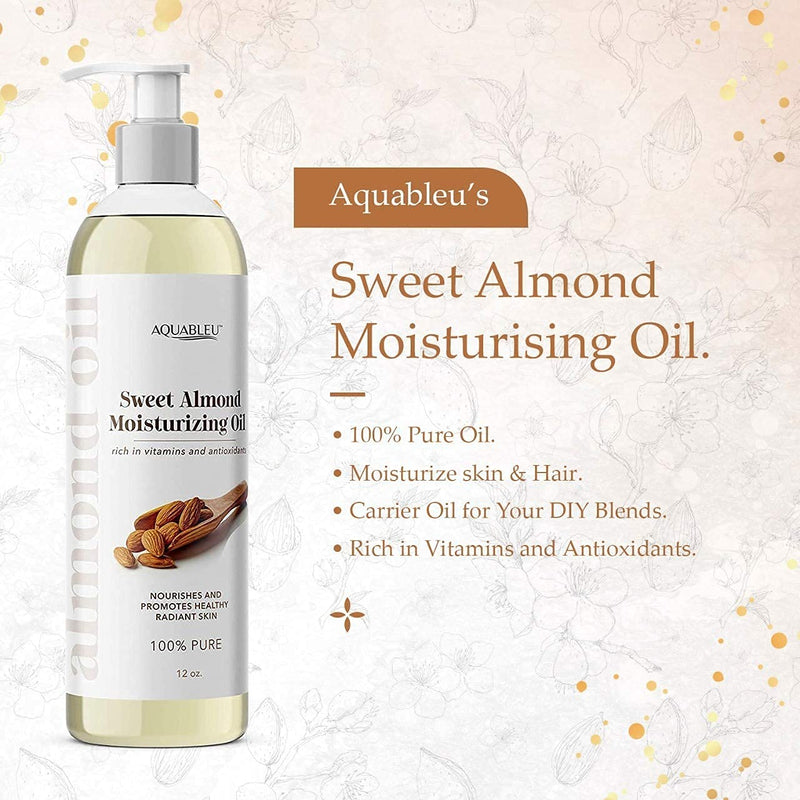 [Australia] - Aquableu’s Sweet Almond Moisturising Oil – All Natural Ingredients – Deeply Moisturising and Cleansing, For Dry, Irritated Skin – Fast Absorbing – For Body and Face -Unscented – 12oz 