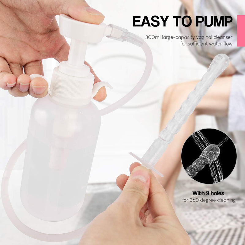 [Australia] - Douper Reusable Vaginal Douche, 300ml Women Vaginal Cleaning System Anal Douche Portable kit with 3 Nozzles, Maintain Feminine Hygiene for Daily Care, BPA & PVC Free 
