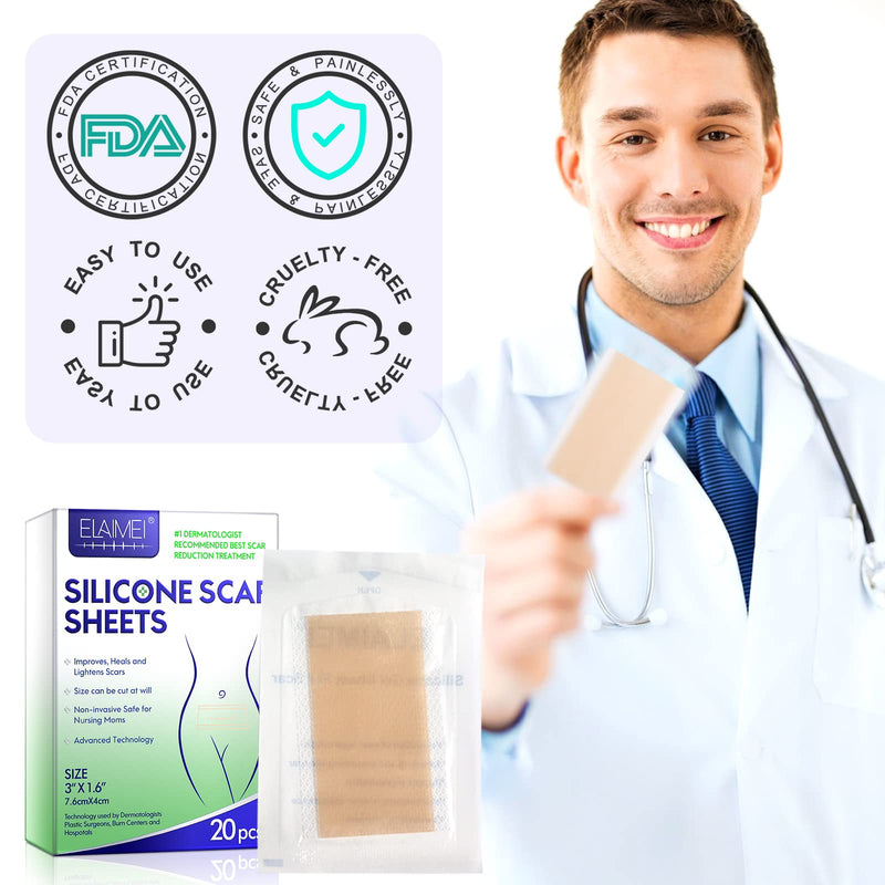 [Australia] - Silicone Scar Sheets, Professional for Scars Caused by C-Section, Surgery, Burn, Keloid, Acne, and More(7.6CMX4CM, 20PCS) 7.6CMX4CM, 20PCS 