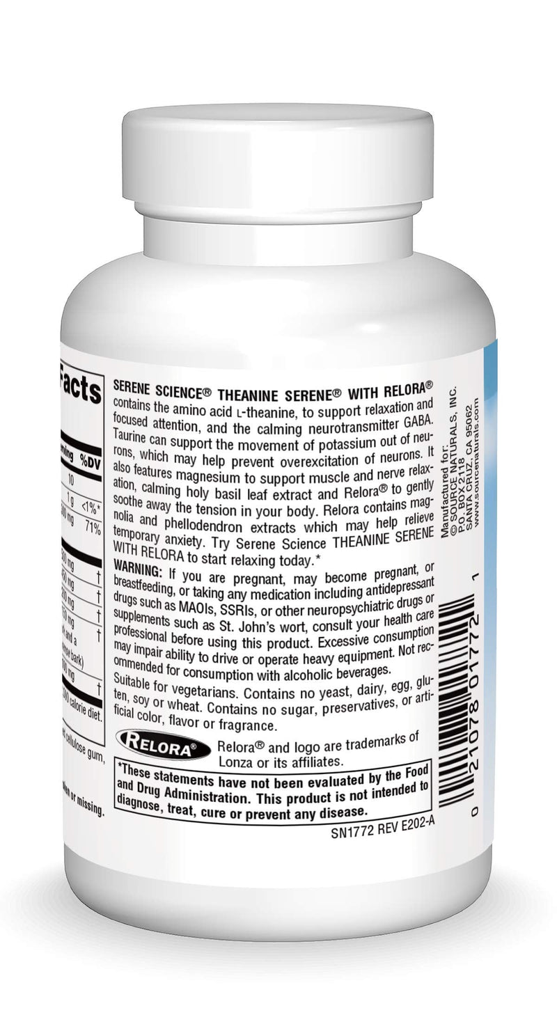 [Australia] - Source Naturals Serene Science L-Theanine with Relora, Magnesium and GABA - 60 Tablets 1 60 Count (Pack of 1) 
