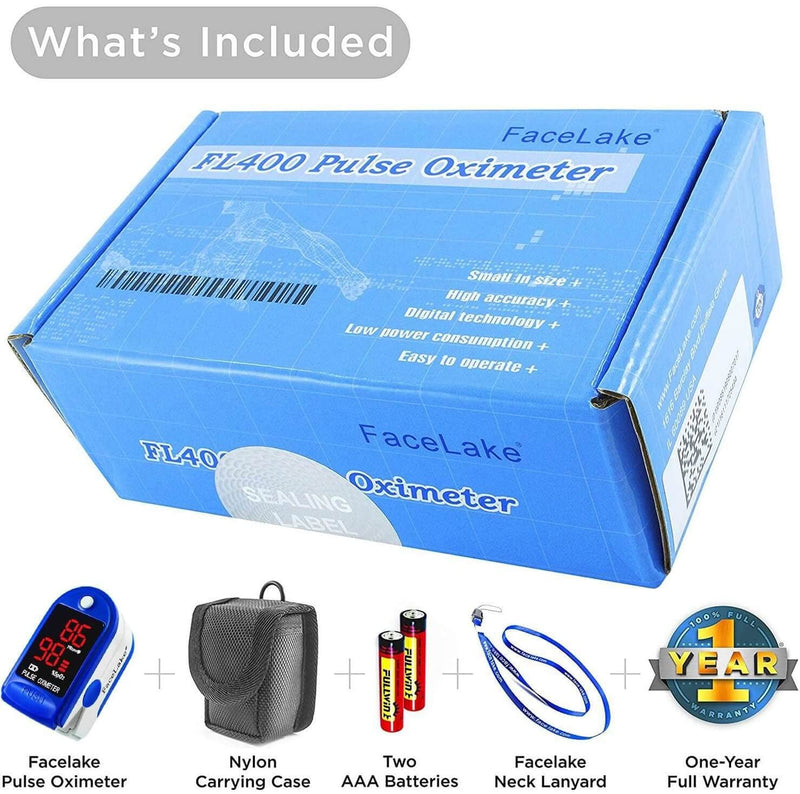 [Australia] - FaceLake ® FL400 Pulse Oximeter Fingertip with Carrying Case, Batteries, Lanyard, and Warranty (Blue) 