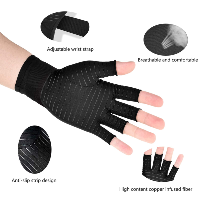 [Australia] - Copper Wrist Compression Arthritis Gloves (1 Pair), Wrist Support Brace Fingerless Glove with Adjustable Strap, Comfortable Carpal Tunnel Sleeve for Hand Finger Wrist Relieve Pain for Women and Men Small 
