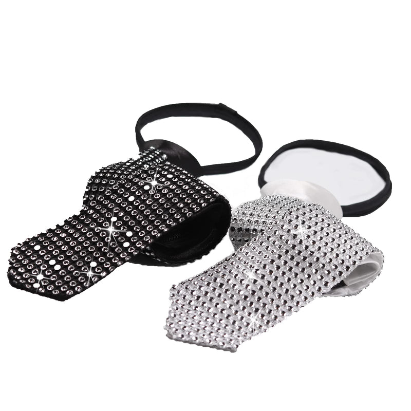 [Australia] - FFtto Rhinestone Necktie for Kids Shine Sequin Tie for kids Cosplay Show Adjustable Tie Black 