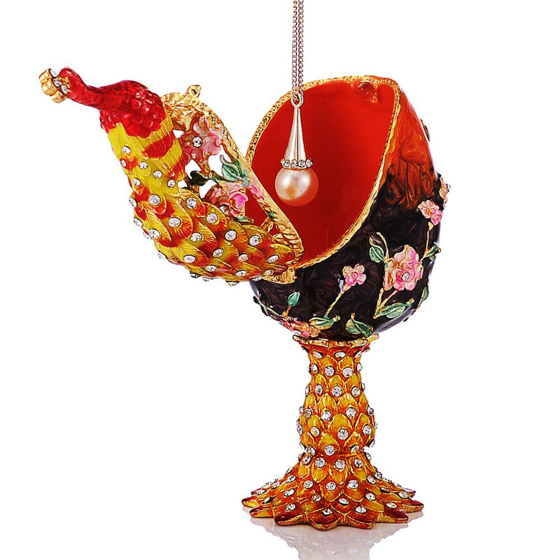 [Australia] - QIFU-Hand Painted Enameled Faberge Egg Style Decorative Hinged Jewelry Trinket Box Unique Gift For Home Decor Orange 
