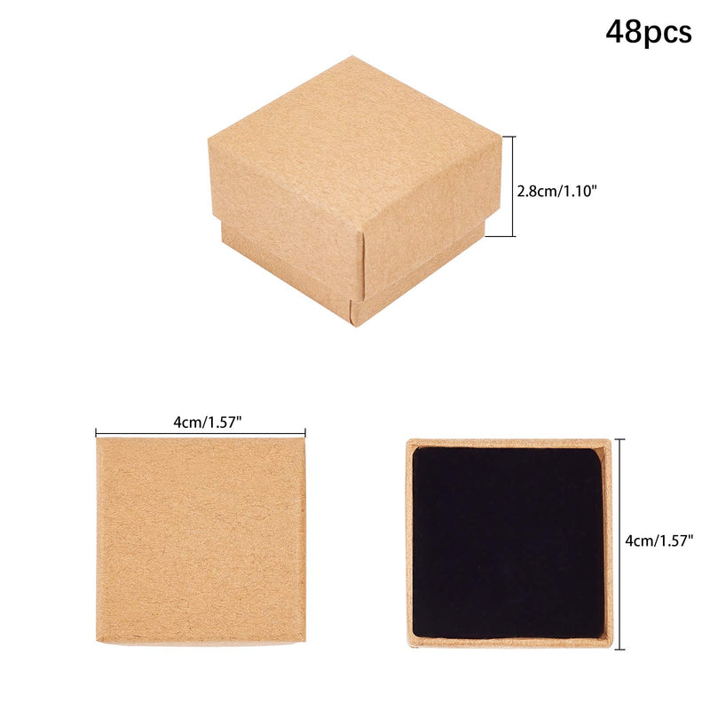 [Australia] - PH PandaHall 48 Pack Ring Earring Kraft Box, 1.5x1.5x1.1 Inches Square Cardboard Jewelry Box with Foam Small Jewelry Gift Boxes for Valentine's Day, Weddings, Birthdays, Christmas 