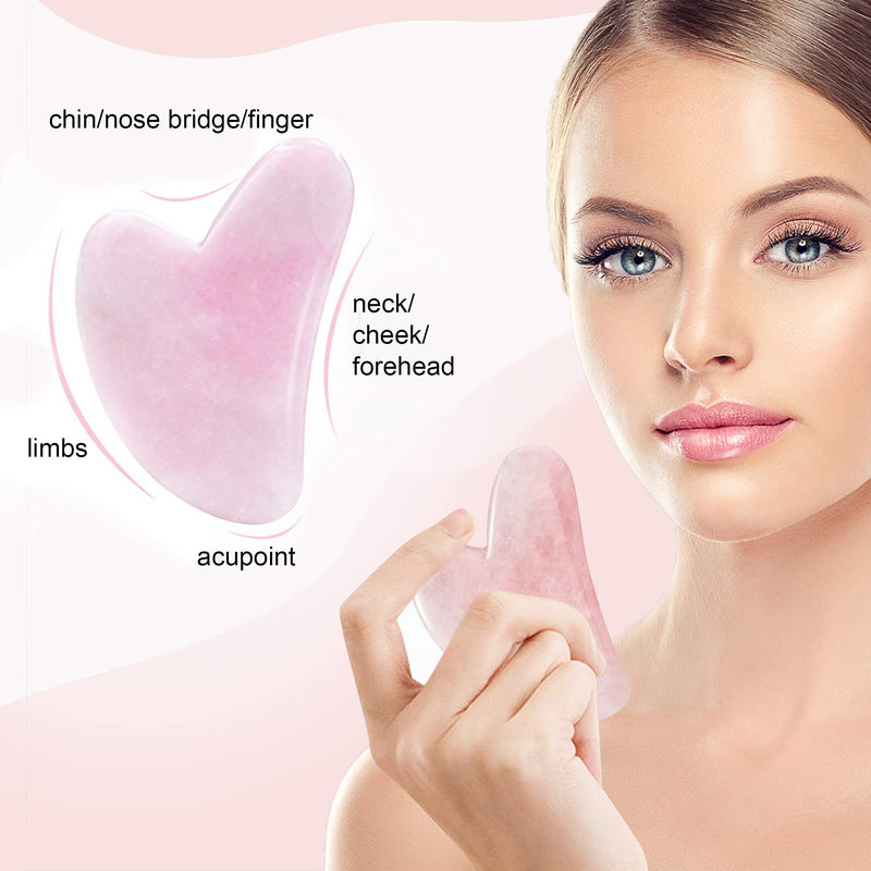 [Australia] - Gua Sha Massage Tool, GuaSha Tool for Face, VIOOH Gua sha Set Natural Massage Jade Stone for Treatment Relieve Tensions and Reduce Puffiness Gua Sha Scraping Massage Tool (Rose Quartz) 