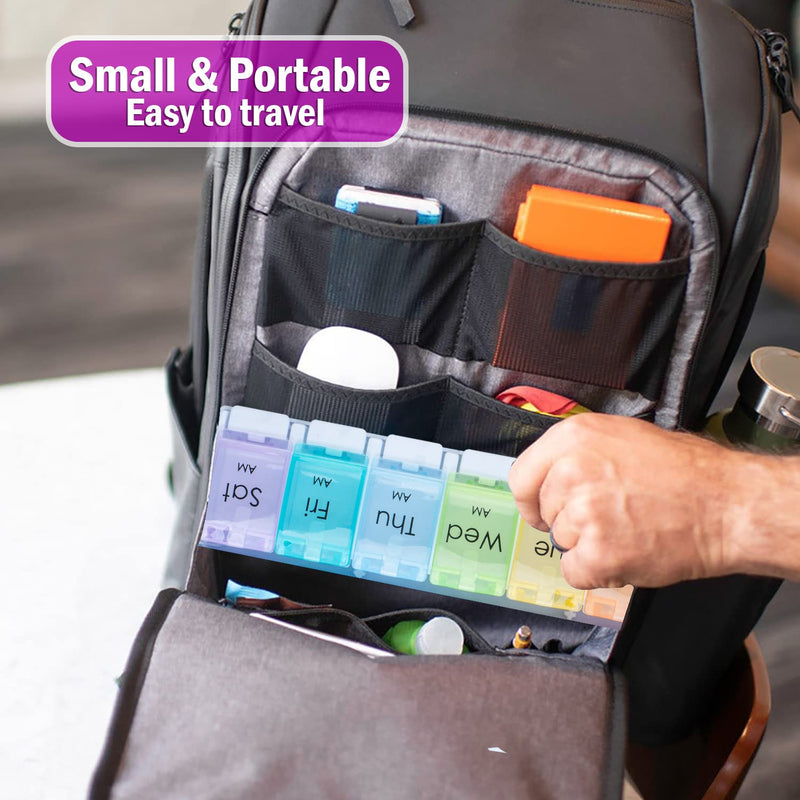 [Australia] - Viomicia Pill Box 7 Day 2 Times a Day Easy to Open Pill Organiser with Push Button Pop Open Design Medicine Storage Box with Large 14 Compartments Tablet Organiser to Hold Vitamins and Medication 