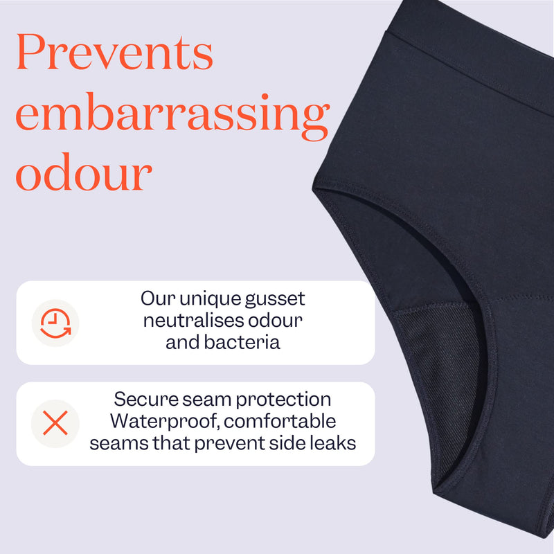 [Australia] - Jude, UK Women Size 12, High Waisted Full Brief Leak-Free Pants, No-Show, Unique 3-Layer Gusset Incontinence Pants for Women, Machine Washable UK 12 