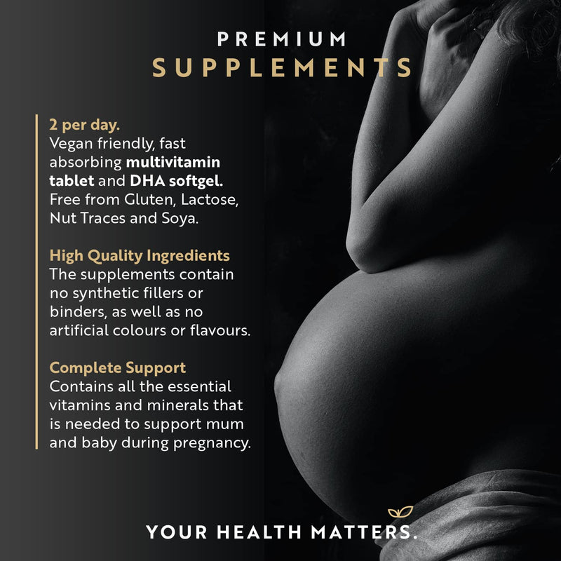 [Australia] - Pregnancy Vitamins Bundle - Prenatal Multivitamins for Women & DHA Supplement - 60 Pre Natal Vegan Tablets & 60 Vegan Softgels - Made in The UK by Nutravita 