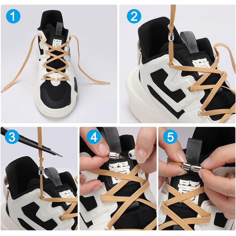 [Australia] - Etercycle 4 Pairs No Tie Elastic Shoelaces with Metal Buckles Universal Shoelace Lock Tieless Shoe Laces for Adults Kids Men Women Shoelaces Replacements 