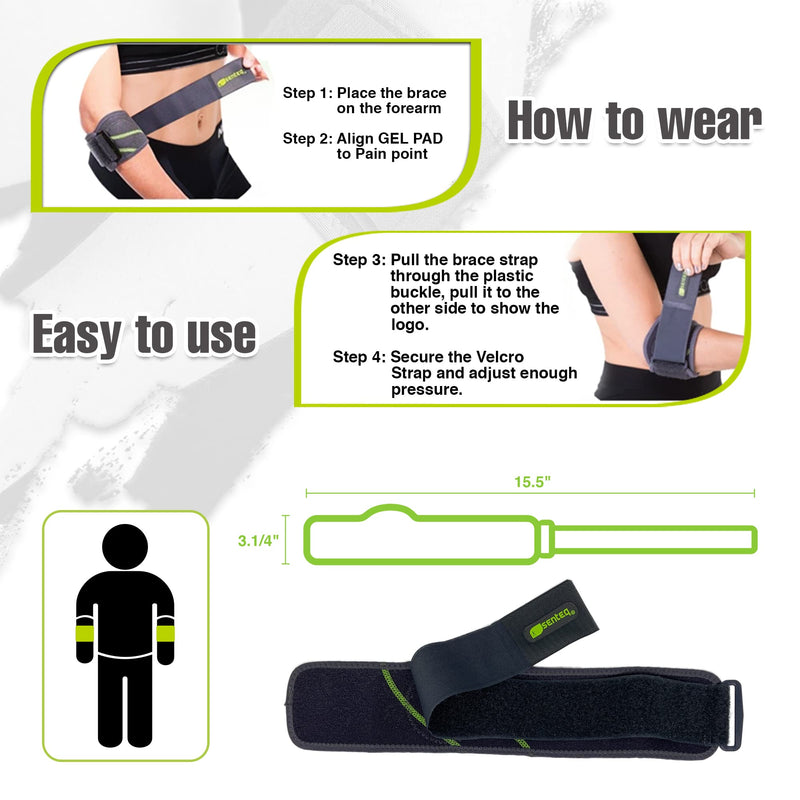 [Australia] - SENTEQ Tennis Elbow Brace for Tendonitis and Tennis Elbow for Men and Women Golfers Forearm Pain Relief Strap Braces Neoprene Wraps BLACK 1 